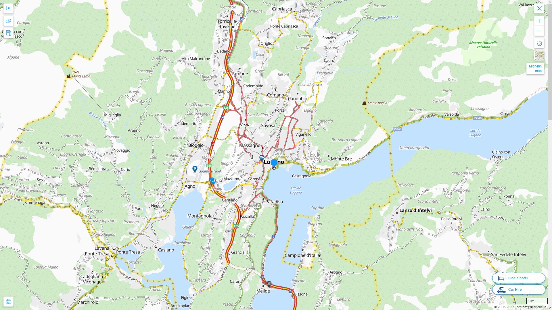 Lugano Highway and Road Map